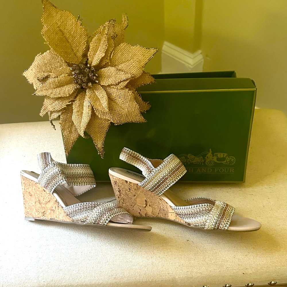 Coach & Four Neutral & Metallic Woven Wedge Sandal (3 inches) Worn a few times.